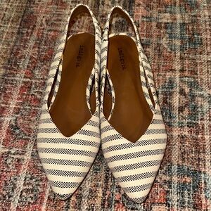 Stylish Navy and Cream Striped Slingback Flats